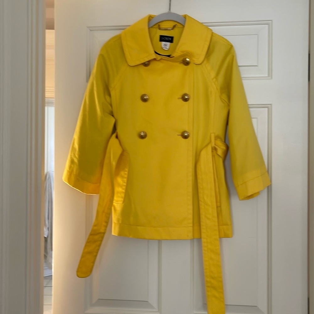 J.Crew yellow short trench jacket with gold buttons, size 2